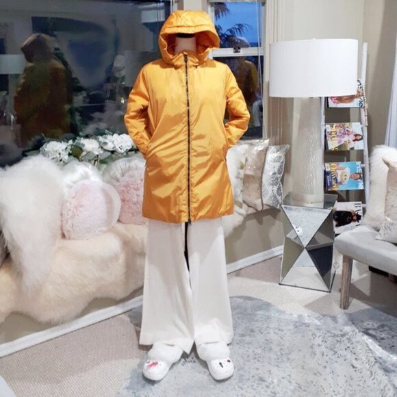 NWT Save The Duck marigold yellow gold mustard water repellent hooded jacket - Picture 4 of 12